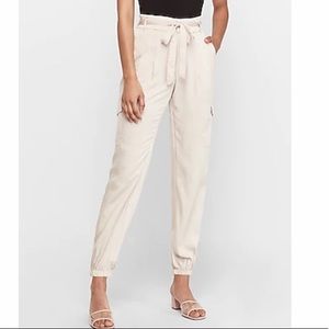Express-High Waisted Satin Cargo Jogger Pant